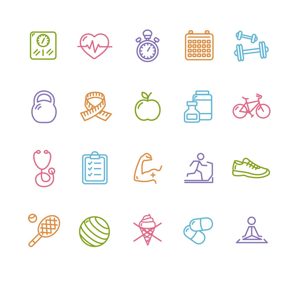 Fytness Health Colorful Outline Icon Set. Vector - Vector, Image