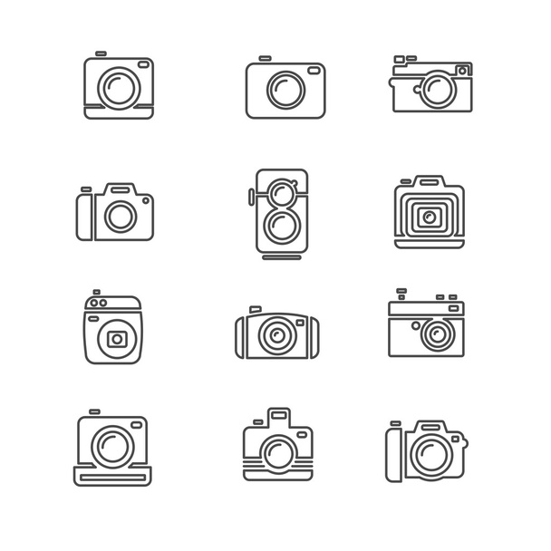 Vintage foto Camera-pictogram lijntekeningen. Vector - Vector, afbeelding