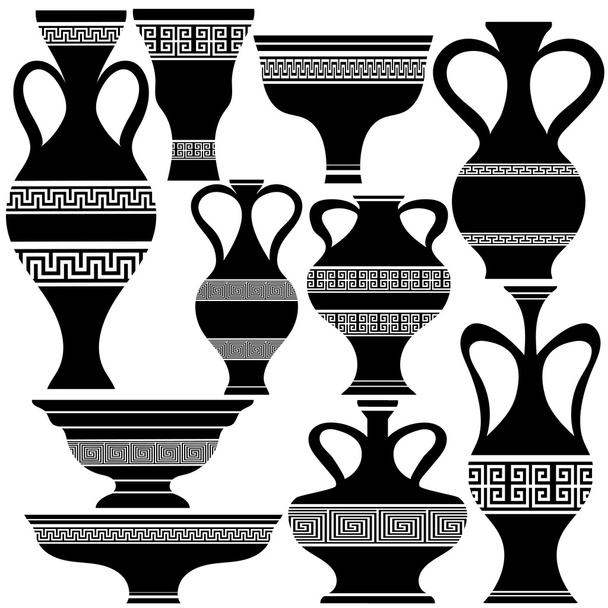 Conjunto de siluetas de ánfora griega
 - Vector, imagen