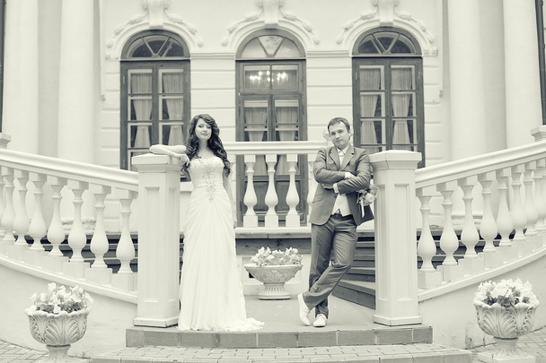 black and white portrait of the bride and groom wedding - Foto, Imagen