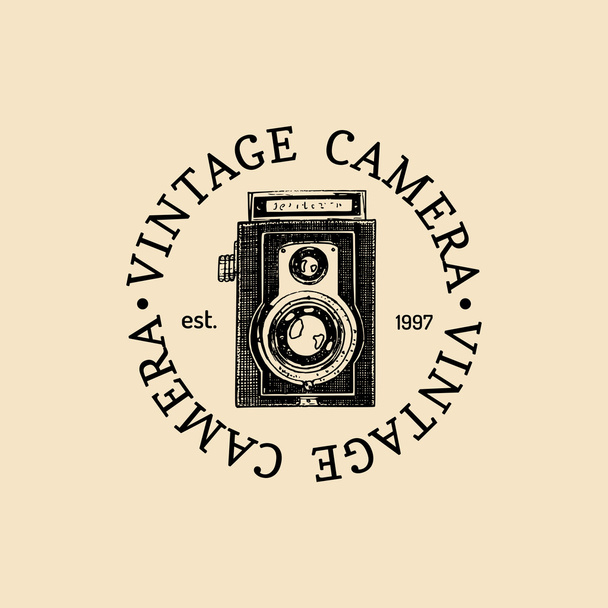Photography logo. vintage camera - Vetor, Imagem