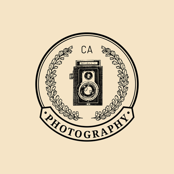 Vintage photography camera logo. - Вектор,изображение