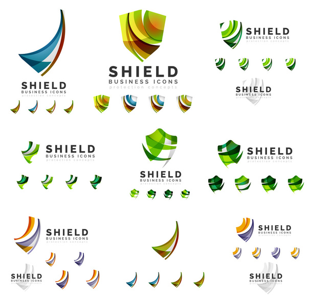 Set of company logotype branding designs, shield protection concept icons - Vector, Image
