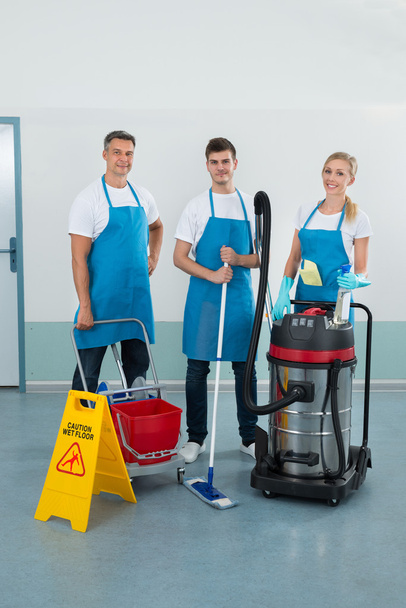 Workers With Cleaning Equipments - Foto, imagen