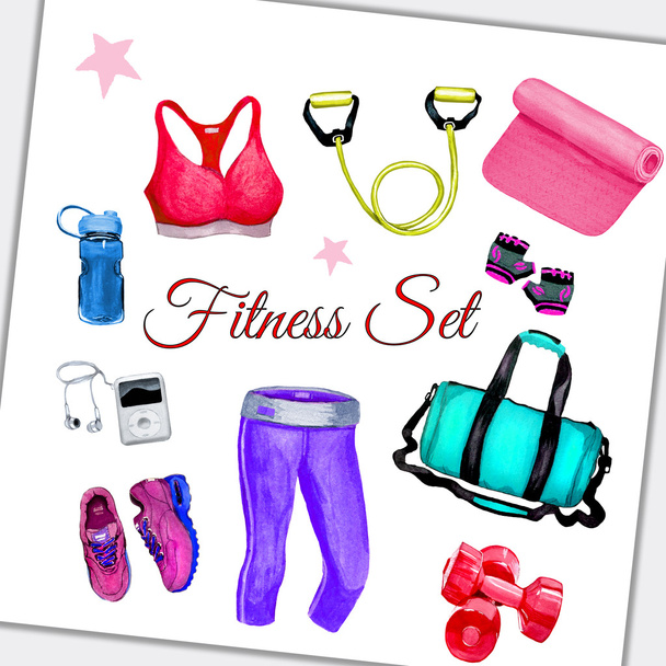 Fitness Collection watercolor style - Photo, Image