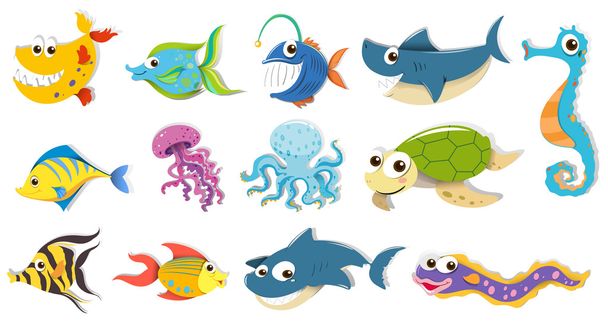 Different kind of sea animals - Vector, Image