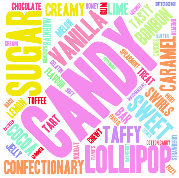 Candy słowo Cloud - Wektor, obraz
