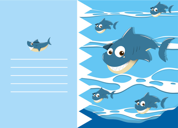 Diseño de papel con tiburón en el agua
 - Vector, Imagen