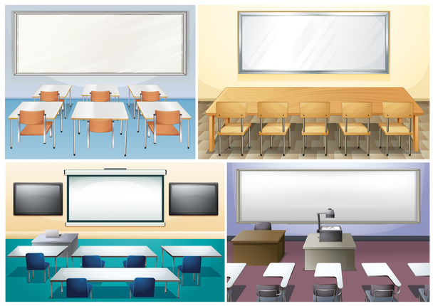 Four scenes of classroom - Vector, Image