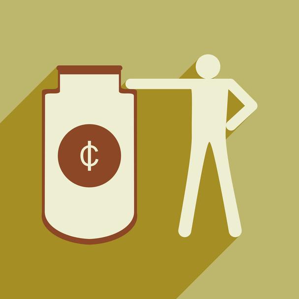 Flat with shadow icon man and purse for coins - Vector, Image