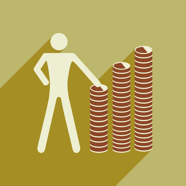 Flat with shadow icon man and stack of coins - Vector, Image