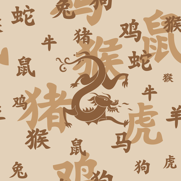 Zodíaco chino sin costura con dragón
 - Vector, Imagen