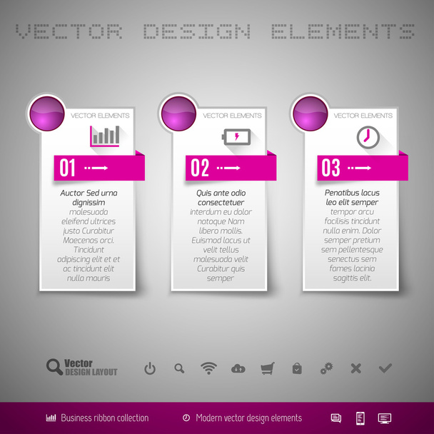 Vector design elements. Three blue ribbon on the gray sheet. Color banners. - Wektor, obraz