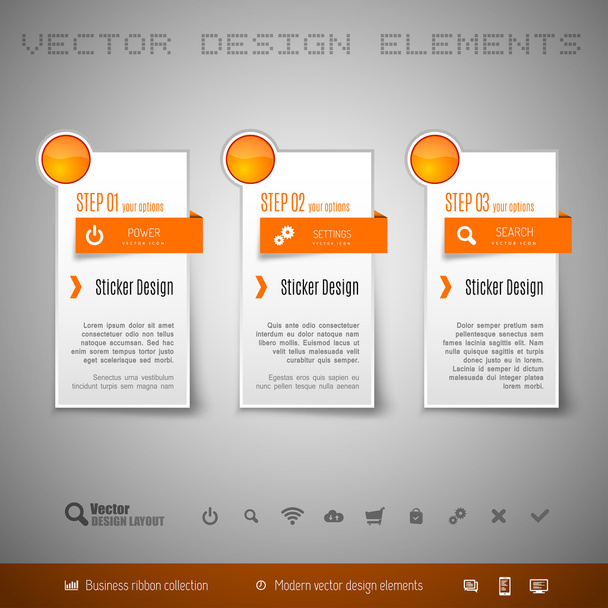 Vector design elements. Three blue ribbon on the gray sheet. Color banners. - Вектор, зображення