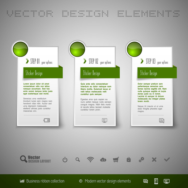 Vector design elements. Three blue ribbon on the gray sheet. Color banners. - Vector, Image