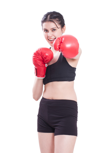 Fitness woman wearing boxing gloves - Foto, Imagem