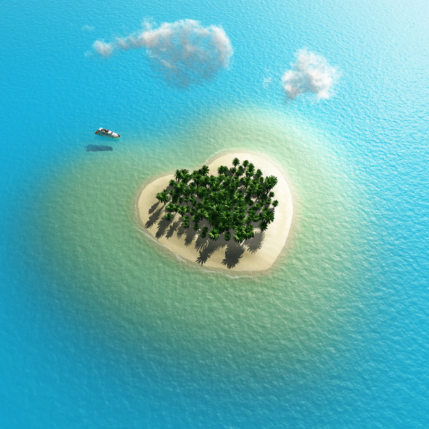 Vue aérienne de l'île tropicale en forme de cœur
 - Photo, image