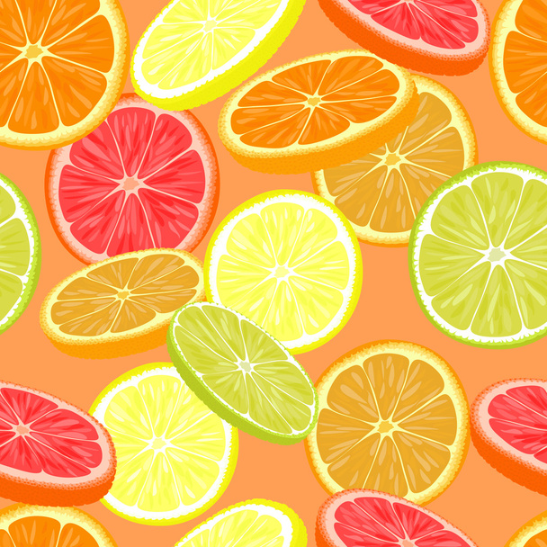 Herhalende naadloze patroon van verschillende citruses. - Vector, afbeelding
