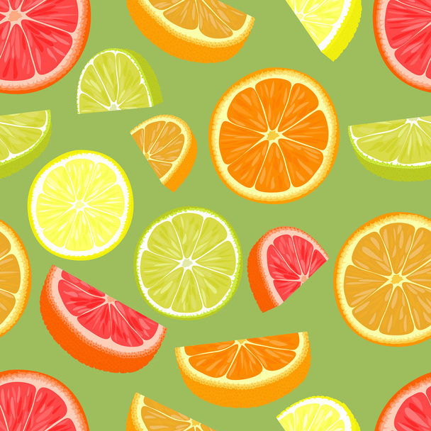 Repeating seamless pattern of different citruses. - Vector, Image