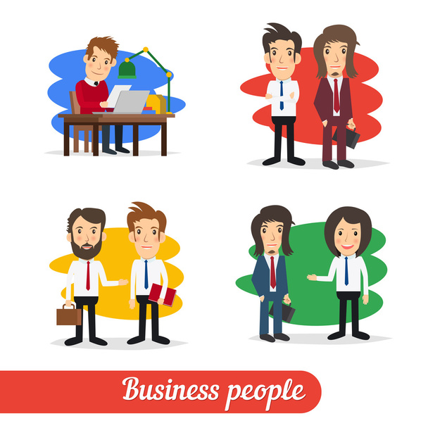 Cartoon business people talking together in corporate or partnership concept. - Vector, Image