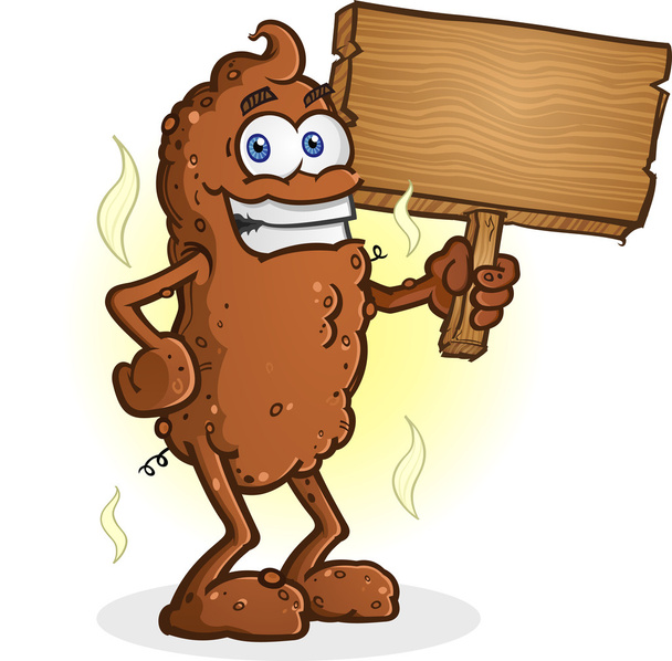 Poop Cartoon Character Standing and holding a Sign - Vector, Image