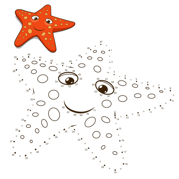 Connect the dots to draw game starfish vector - Vector, afbeelding