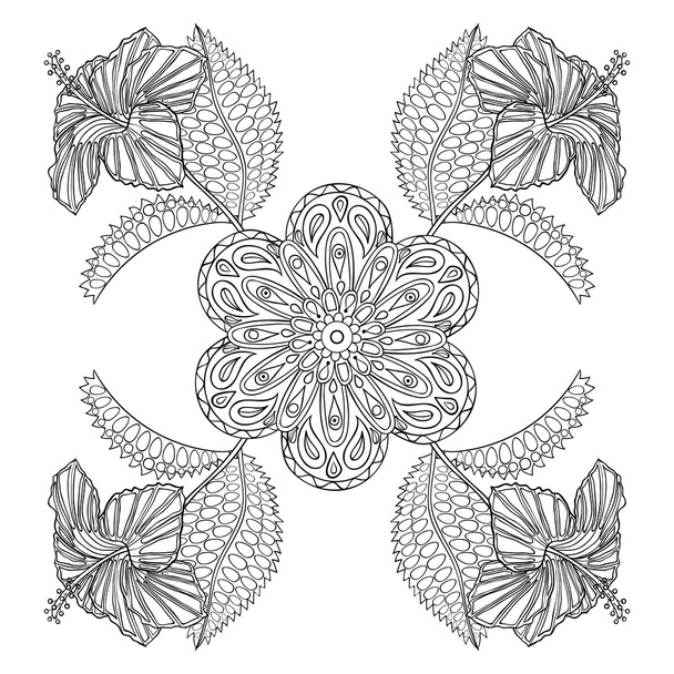 Coloring page with exotic flowers, zentangle illustartion for ad - Vector, Image