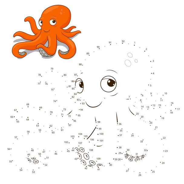 Connect the dots to draw game octopus vector - Vector, afbeelding