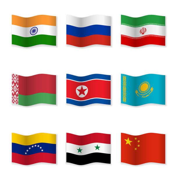 Waving flags of Russian ally countries - Vector, imagen