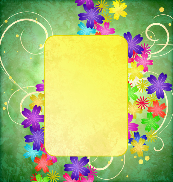 Colorful flowers flourishes frame on green grunge background vin - Photo, Image
