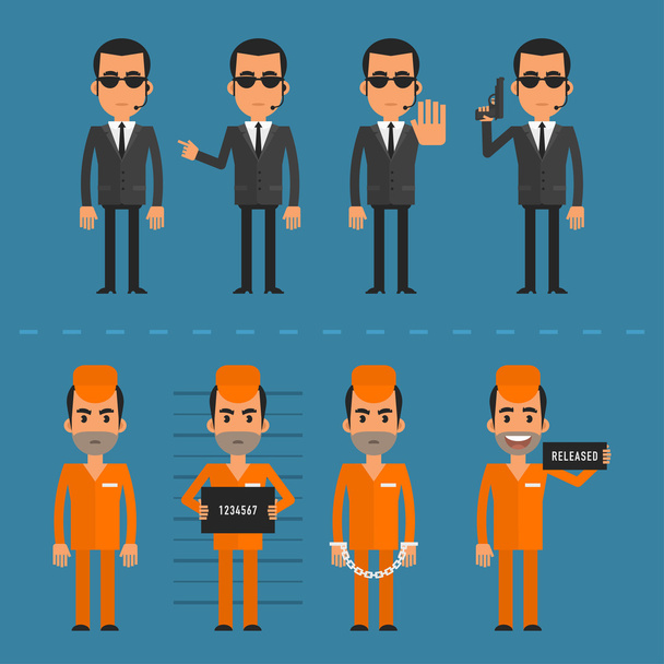 Prisoners and bodyguard in various poses - Vector, Image