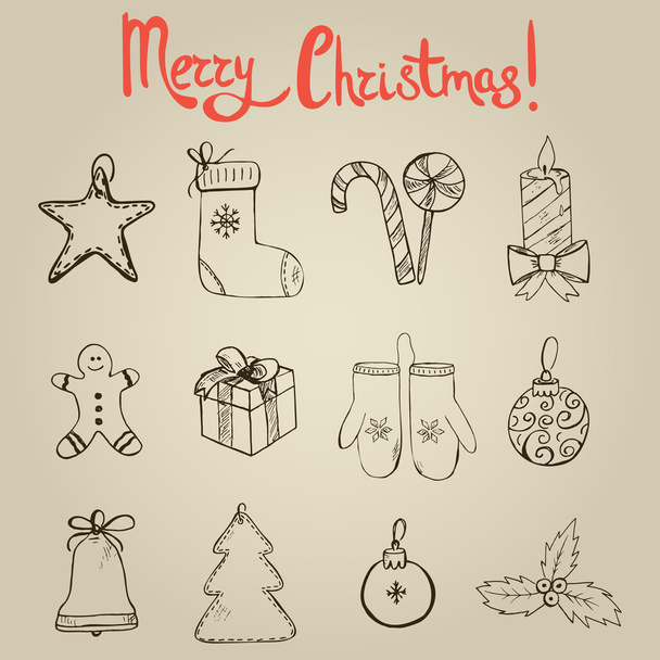 Handgezeichnete Weihnachtselemente (Symbole)) - Vektor, Bild