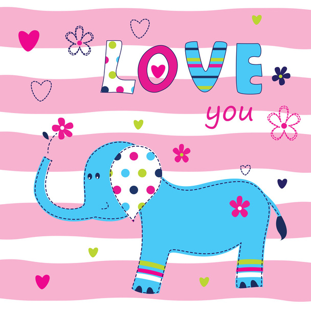 Baby background with cute elephant - Vector, afbeelding