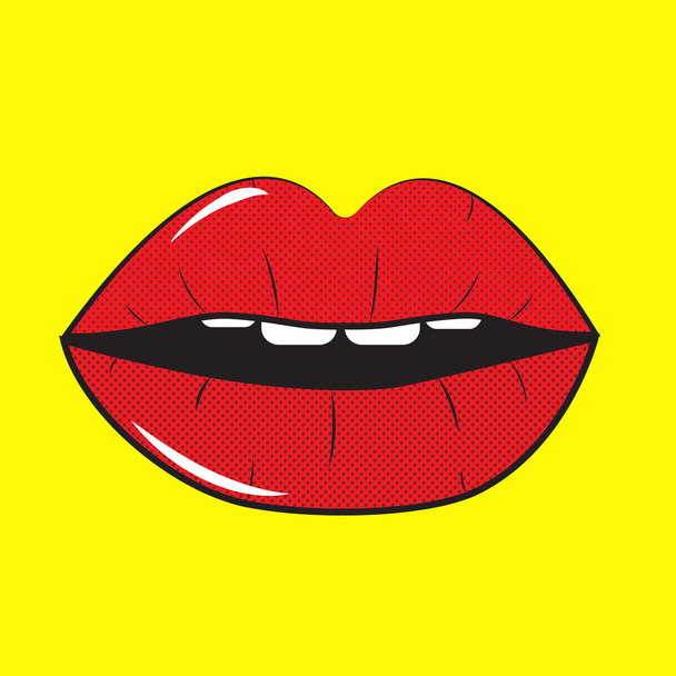 Open Red Lips Pop Art Background Vector - Vector, Image