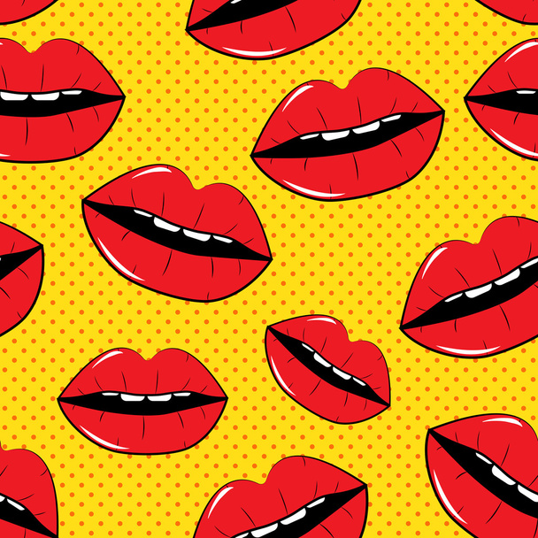 Pop-Art stílusban Vector Illustr ajkak zökkenőmentes mintás háttérrel - Vektor, kép