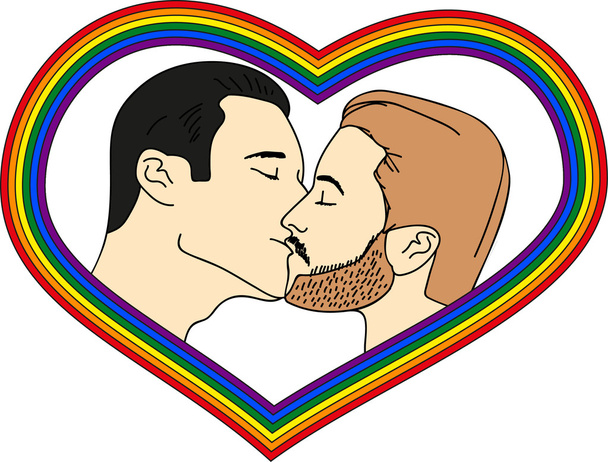 illustratie mannen kussen - Vector, afbeelding