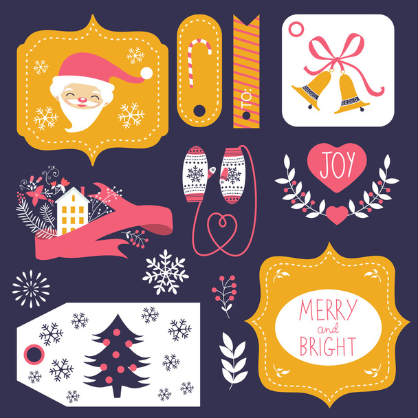 Tags de presente e coleção de elementos gráficos de Natal
 - Vetor, Imagem