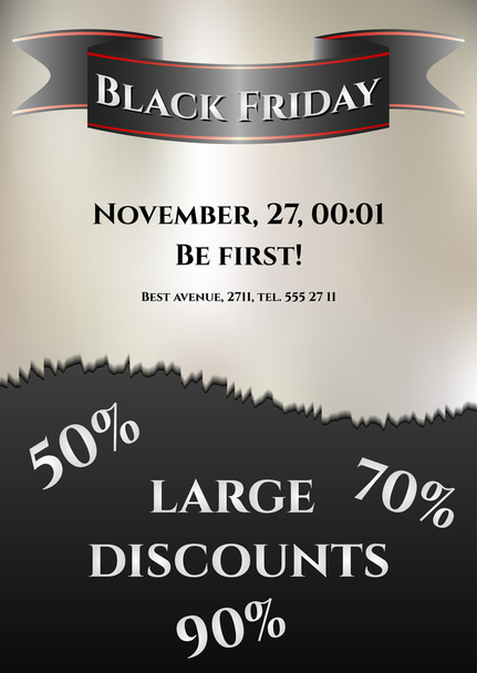 Flier for day of Black Friday. Great sale, large discounts - Vector, Image