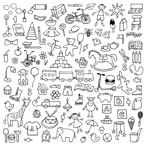 Toys hand drawn doodle set - Vector, afbeelding