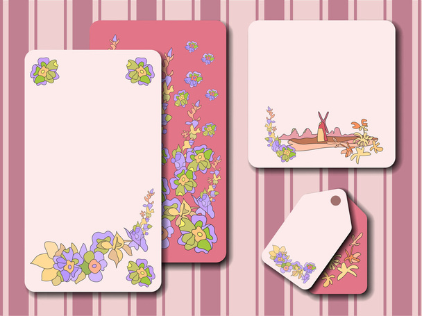 Cartes élégantes avec éléments décoratifs et fleurs
 - Vecteur, image