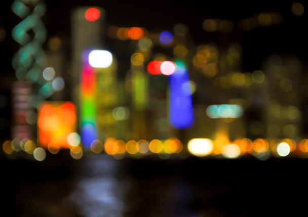 香港トワイライト ・ タイム、ぼやけている写真のボケ味で都市景観シービュー - 写真・画像