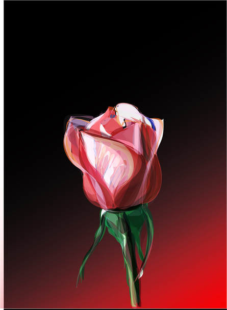 Bud of a pink rose on a dark, red background. - ベクター画像