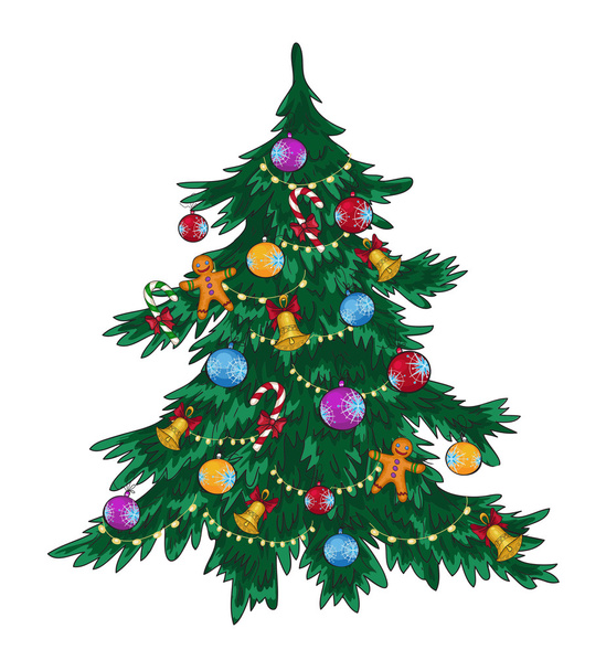 vektör çizim süslü Noel ağacı - Vektör, Görsel