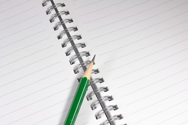 the empty notebook with green pencil, ready to note or work - Photo, Image