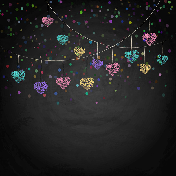 Blackboard fundo com desenho bunting corações
 - Vetor, Imagem
