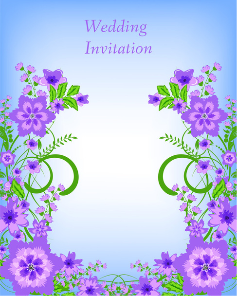 Ślubne Zaproszenia karty fioletowe kwiaty - Wektor, obraz