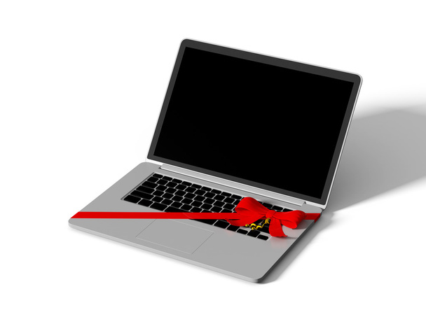 laptop csomagolva, színes szalag - Fotó, kép