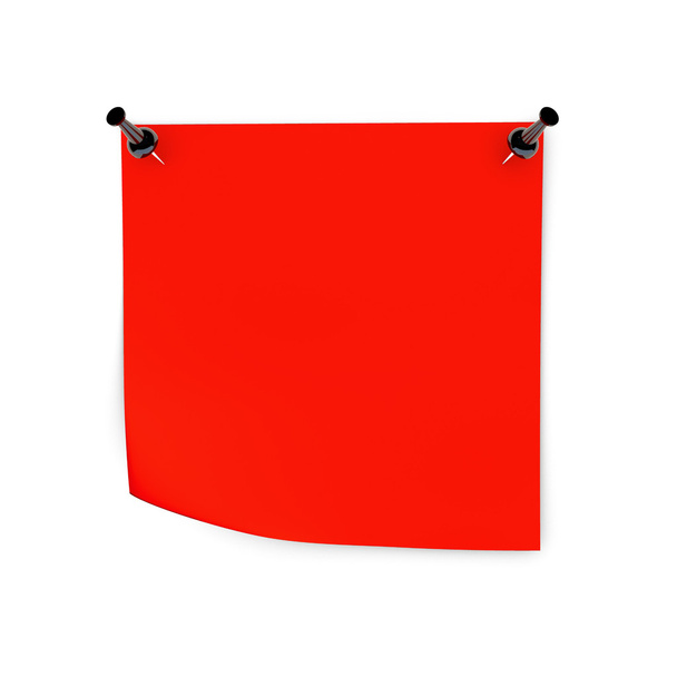 Folha de papel vermelha anexada à parede branca
 - Foto, Imagem