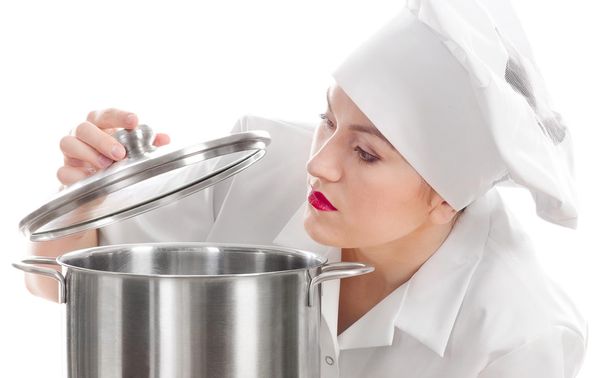 Woman chef cook with pot. - Foto, Imagen
