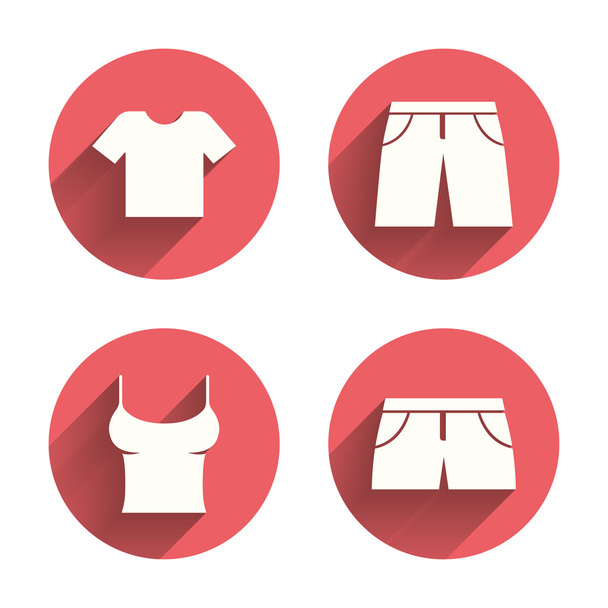 Clothes signs. T-shirt and pants with shorts. - Vecteur, image